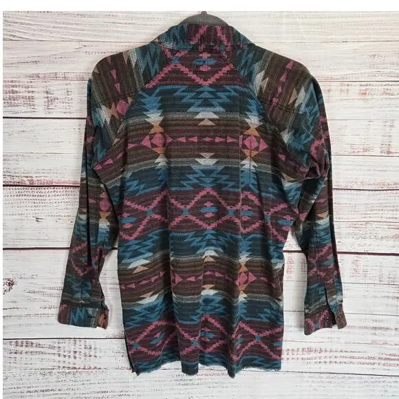 BKE Womens Buckle Plaid Boyfriend Shirt S Multi Aztec Print Button Granola Girl - Picture 3 of 10